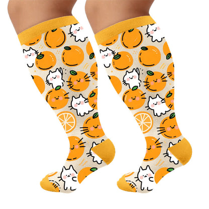 Plusock Plus Size Fun Summer Fruits Compression Socks - Orange(1 Pair) - 4XL - image 7