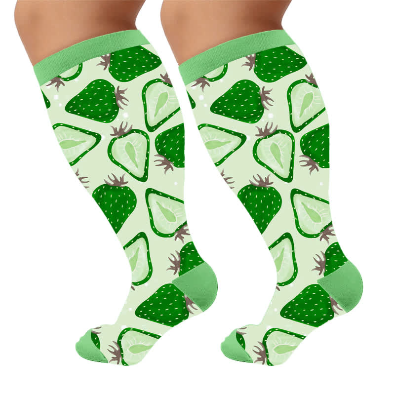 Plusock Plus Size Fun Summer Fruits Compression Socks - Green(1 Pair) - 4XL - image 5