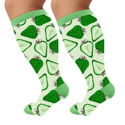 Plusock Plus Size Fun Summer Fruits Compression Socks - Green(1 Pair) - 4XL - image 5