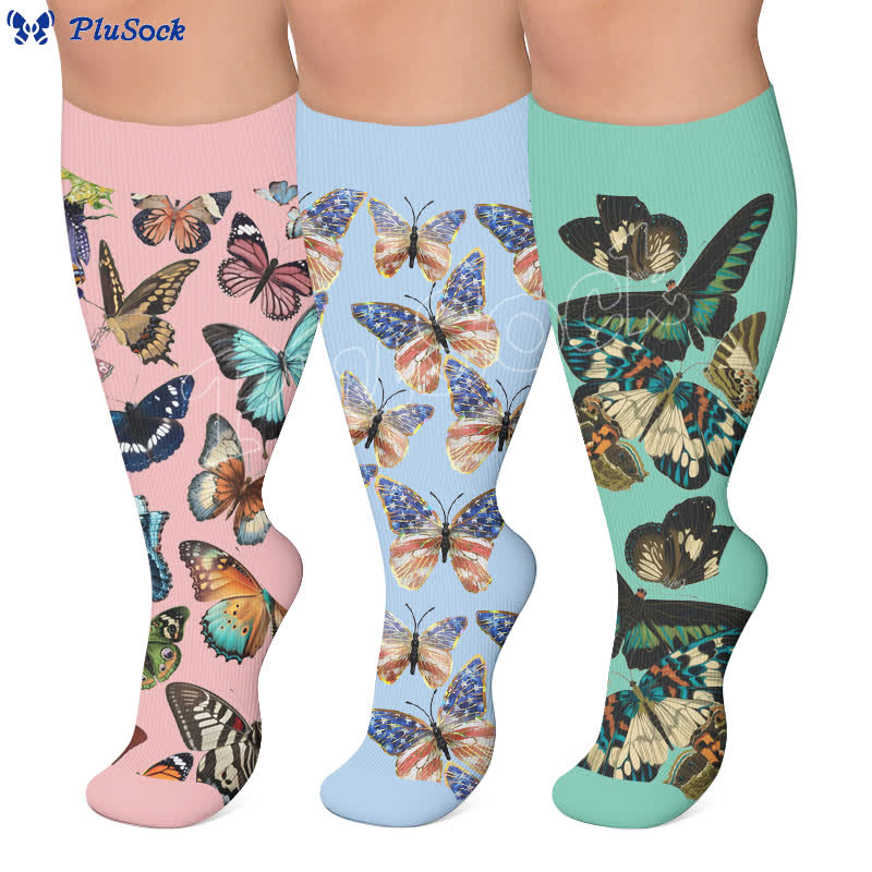 Plusock Plus Size Butterfly Garden Compression Socks - image 0