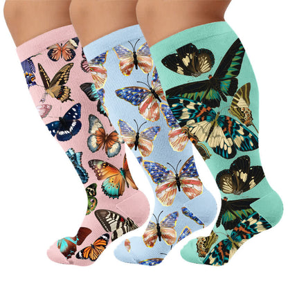 Plusock Plus Size Butterfly Garden Compression Socks - Multicolor(3 Pairs) - 4XL - image 1