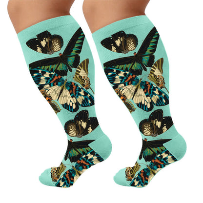 Plusock Plus Size Butterfly Garden Compression Socks - Green(1 Pair) - 4XL - image 7