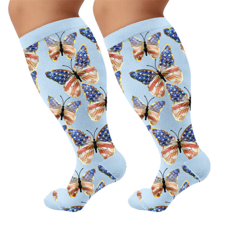 Plusock Plus Size Butterfly Garden Compression Socks - Blue(1 Pair) - 4XL - image 6