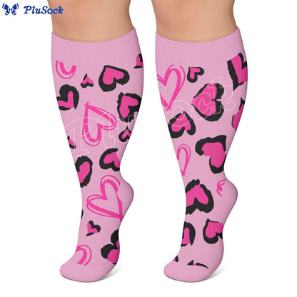 Plusock Plus Size Pink Heart Leopard Compression Socks - image 4