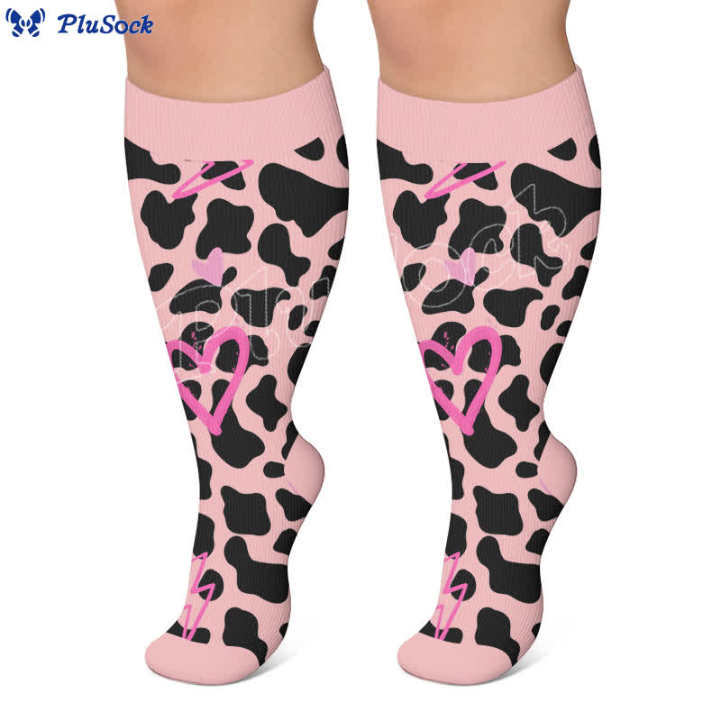 Plusock Plus Size Pink Heart Leopard Compression Socks - image 2