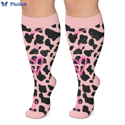 Plusock Plus Size Pink Heart Leopard Compression Socks - image 2