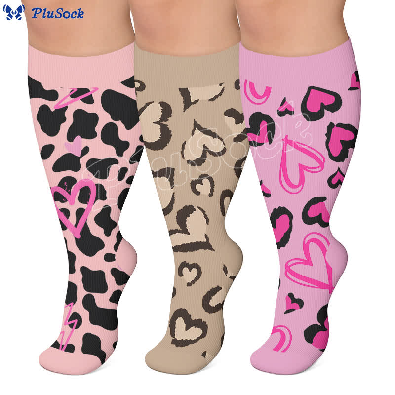 Plusock Plus Size Pink Heart Leopard Compression Socks - image 0