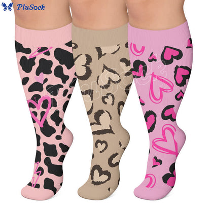Plusock Plus Size Pink Heart Leopard Compression Socks - image 0