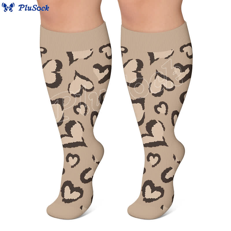 Plusock Plus Size Pink Heart Leopard Compression Socks - image 3