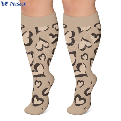 Plusock Plus Size Pink Heart Leopard Compression Socks - image 3