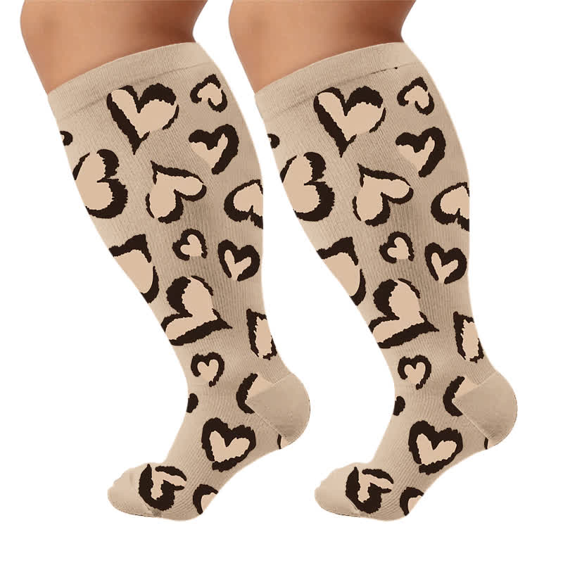 Plusock Plus Size Pink Heart Leopard Compression Socks - Brown(1 Pair) - 4XL - image 6
