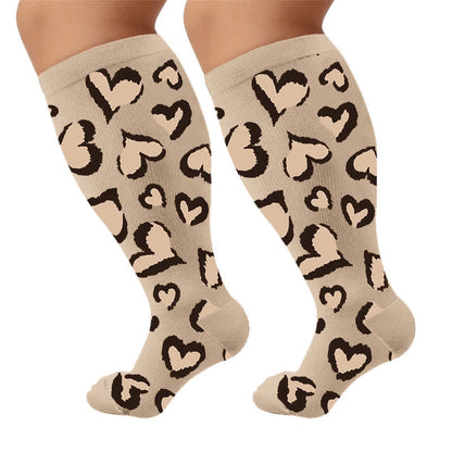 Plusock Plus Size Pink Heart Leopard Compression Socks - Brown(1 Pair) - 4XL - image 6