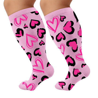 Plusock Plus Size Pink Heart Leopard Compression Socks - Purple(1 Pair) - 4XL - image 7