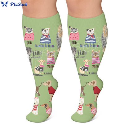 Plusock Plus Size Scrawled Dog Compression Socks - image 2