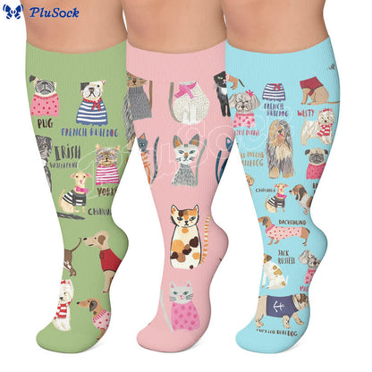 Plusock Plus Size Scrawled Dog Compression Socks - image 0