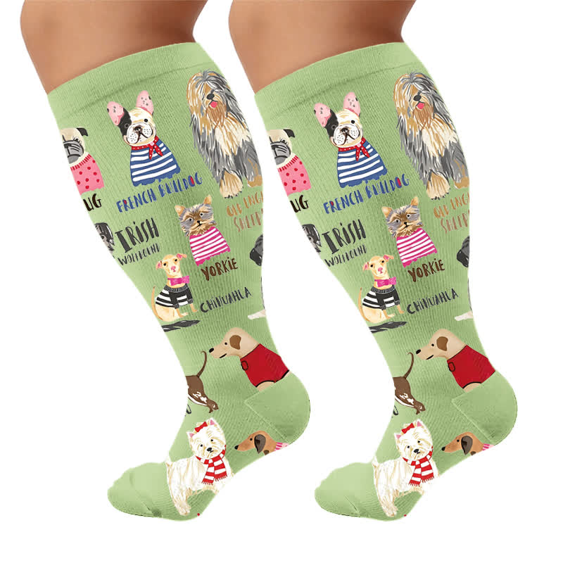 Plusock Plus Size Scrawled Dog Compression Socks - Green(1 Pair) - 4XL - image 5