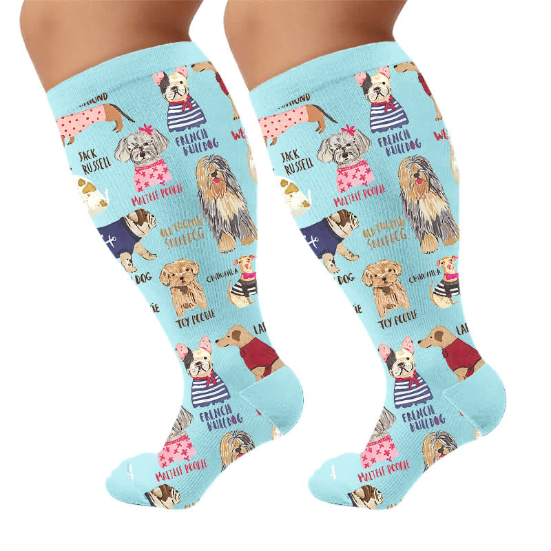 Plusock Plus Size Scrawled Dog Compression Socks - Blue(1 Pair) - 4XL - image 7