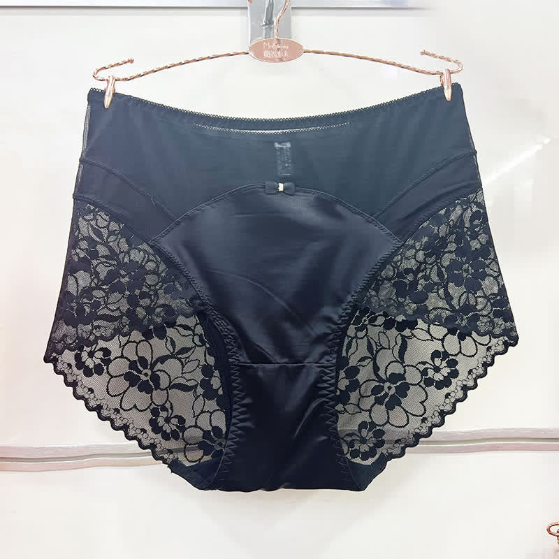 Plusock Satin Lace High Waist Panty(2 Packs) - Black - XXXL - image 1