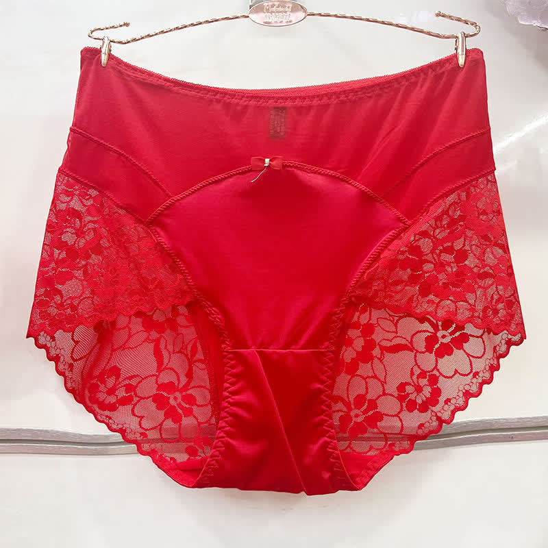 Plusock Satin Lace High Waist Panty(2 Packs) - Red - XXXL - image 4