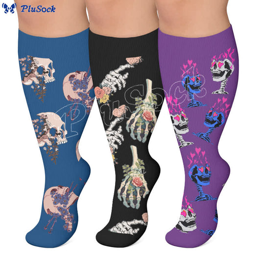 Plusock Plus Size Alternative Skull Art Compression Socks - image 0