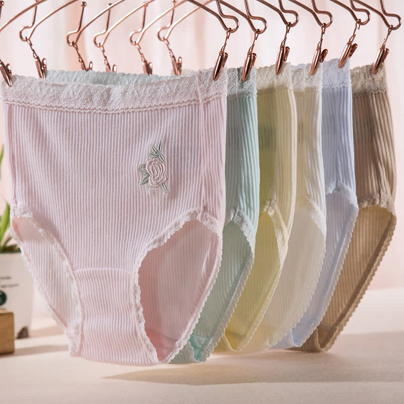 Plusock Flower Lace High Waist Cotton Panty(3 Packs) - Blue+Yellow+Green - XXXL - image 3