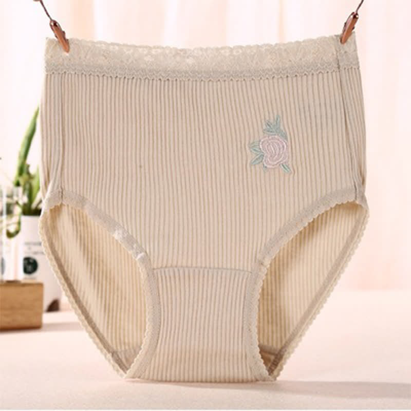 Plusock Flower Lace High Waist Cotton Panty(3 Packs) - Nude - XXXL - image 8