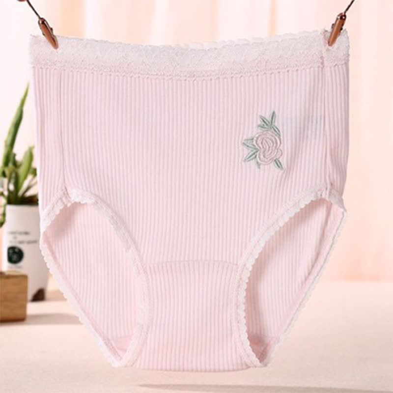 Plusock Flower Lace High Waist Cotton Panty(3 Packs) - Pink - XXXL - image 5