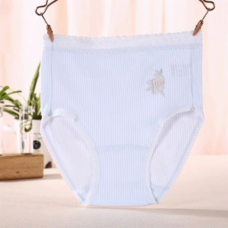 Plusock Flower Lace High Waist Cotton Panty(3 Packs) - Blue - XXXL - image 6