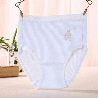 Plusock Flower Lace High Waist Cotton Panty(3 Packs) - Blue - XXXL - image 6
