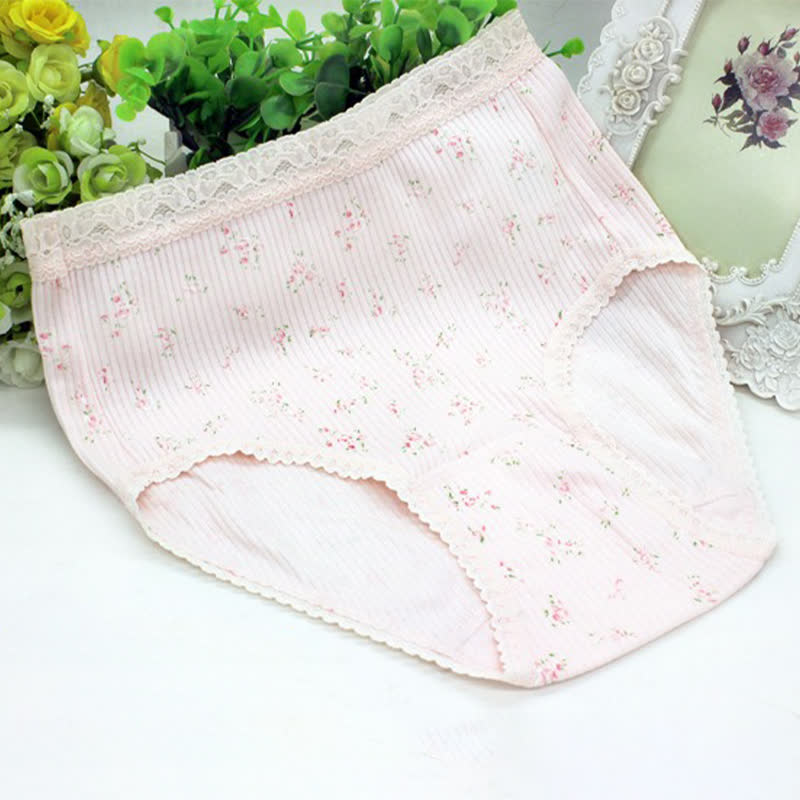 Plusock Floral Lace High Waist Cotton Panty(3 Packs) - Pink - XXXL - image 4