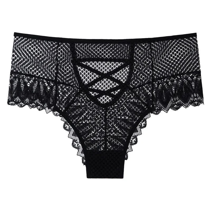 Plusock Sheer Lace Crisscross Panty(2 Packs) - Black - 3XL - image 4