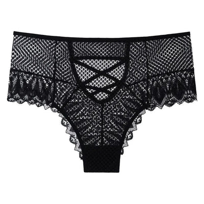 Plusock Sheer Lace Crisscross Panty(2 Packs) - Black - 3XL - image 4