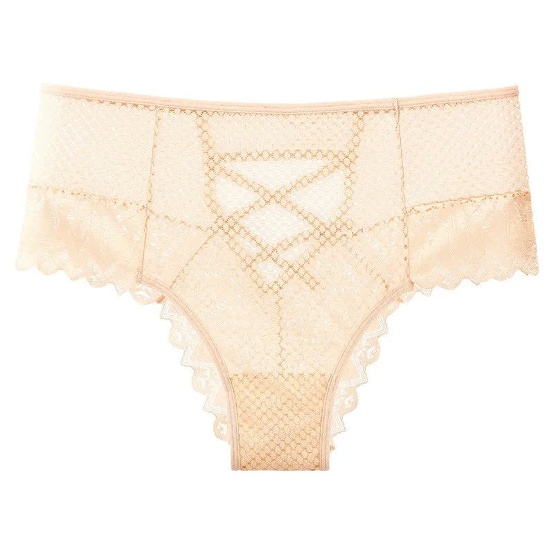 Plusock Sheer Lace Crisscross Panty(2 Packs) - Apricot - 3XL - image 3