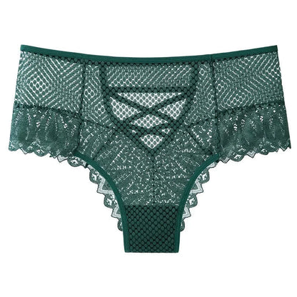 Plusock Sheer Lace Crisscross Panty(2 Packs) - Green - 3XL - image 2
