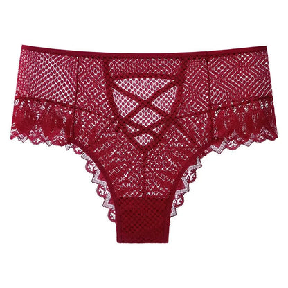 Plusock Sheer Lace Crisscross Panty(2 Packs) - Wine - 3XL - image 1