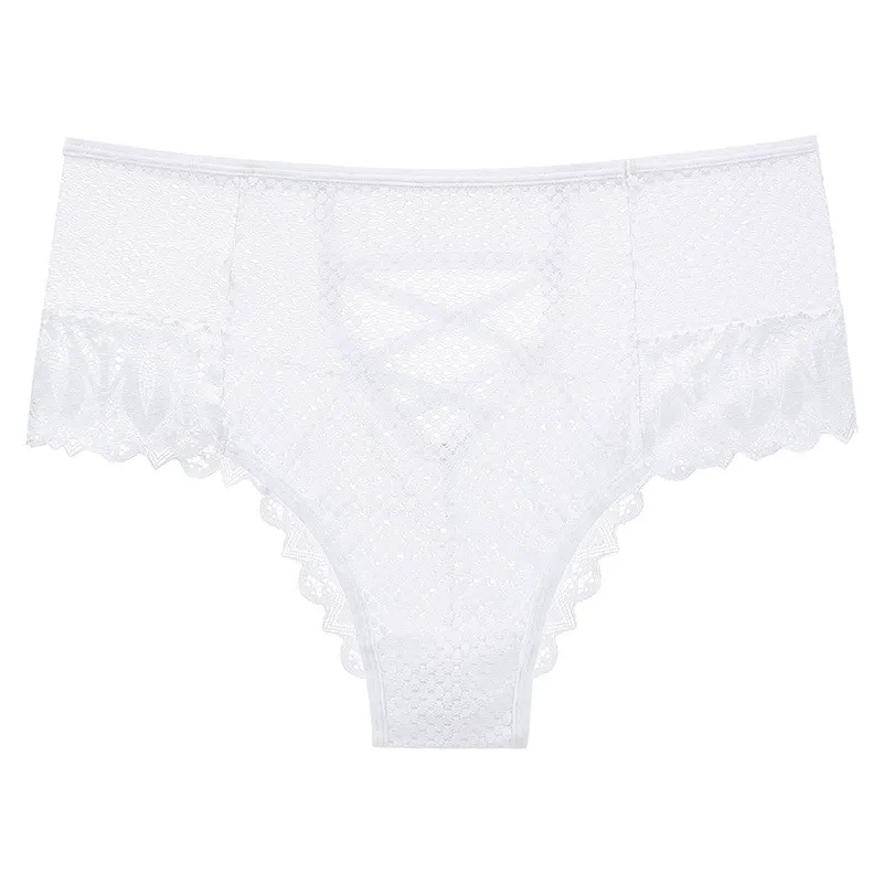 Plusock Sheer Lace Crisscross Panty(2 Packs) - White - 3XL - image 5