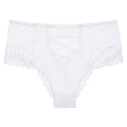 Plusock Sheer Lace Crisscross Panty(2 Packs) - White - 3XL - image 5