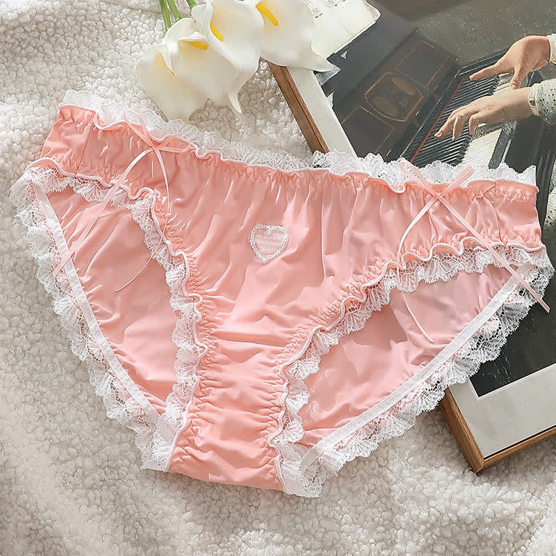 Plusock Heart Lace Bow Mid Rise Panty(2 Packs) - Pink - 4XL - image 6
