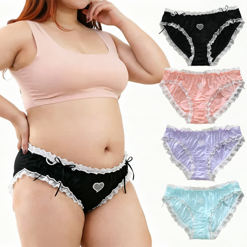 Plusock Heart Lace Bow Mid Rise Panty(2 Packs) - Pink+Purple - 4XL - image 0