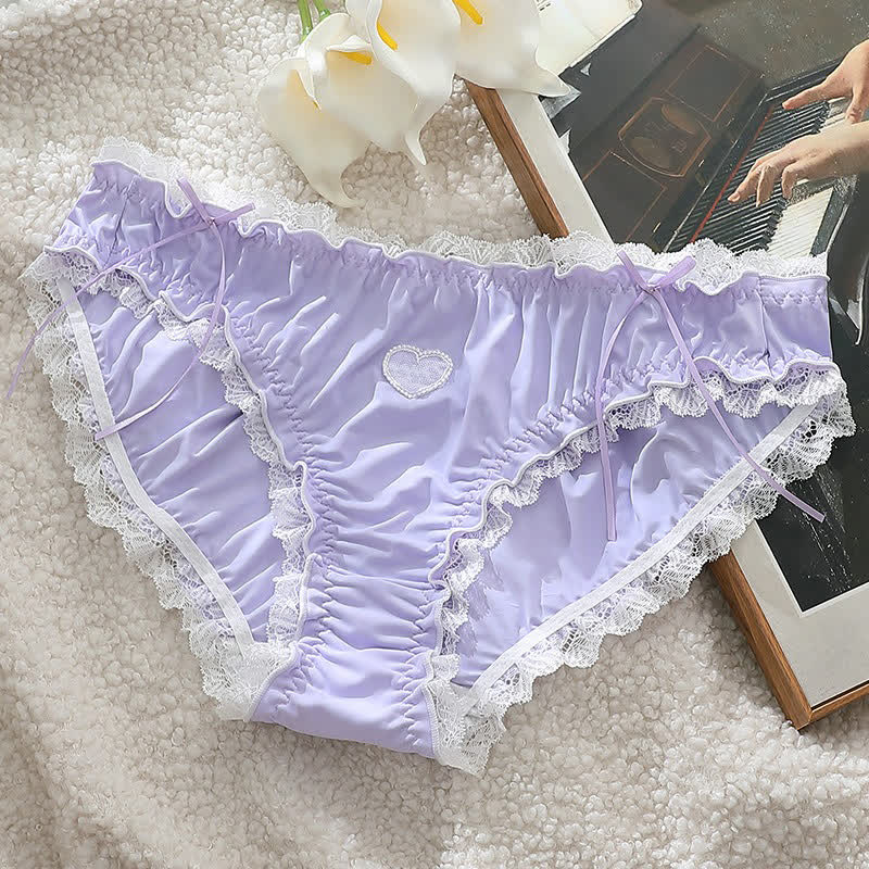 Plusock Heart Lace Bow Mid Rise Panty(2 Packs) - Purple - 4XL - image 5