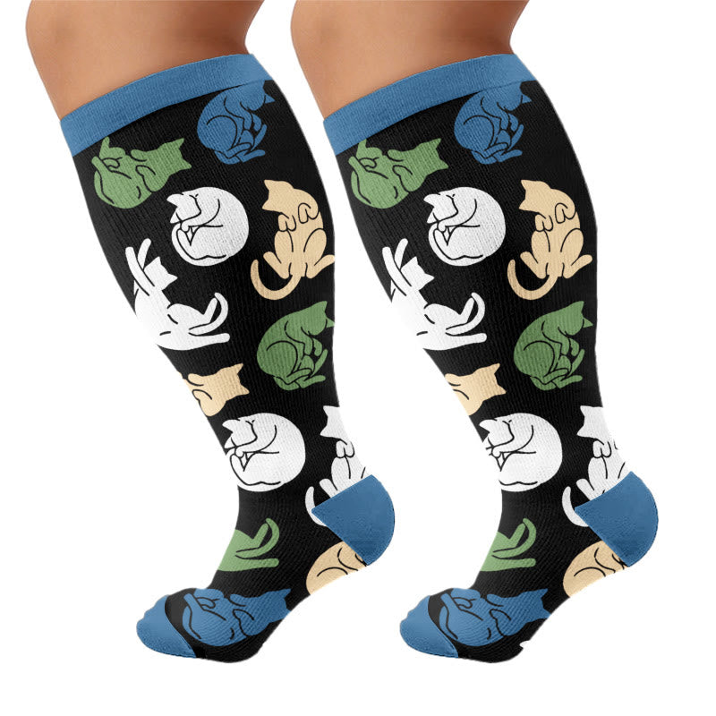 Plusock Plus Size Cat Bow Compression Socks - Blue(1 Pair) - 4XL - image 5