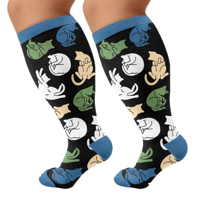 Plusock Plus Size Cat Bow Compression Socks - Blue(1 Pair) - 4XL - image 5