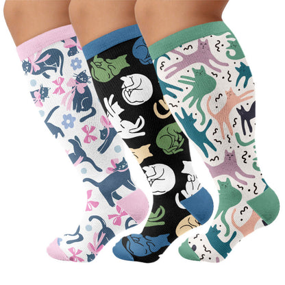 Plusock Plus Size Cat Bow Compression Socks - Multicolor(3 Pairs) - 4XL - image 1