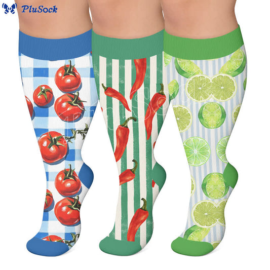 Plusock Plus Size Striped Fruit Compression Socks - image 0
