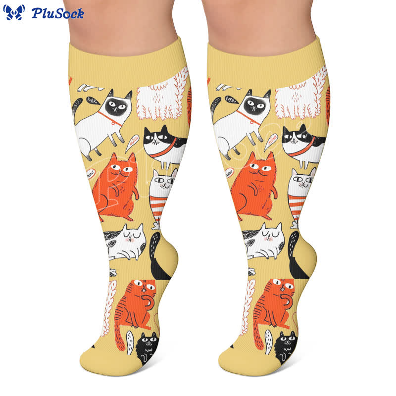 Plusock Plus Size Whimsical Abstract Cat Compression Socks - image 3