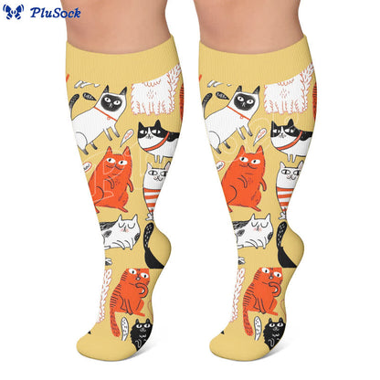 Plusock Plus Size Whimsical Abstract Cat Compression Socks - image 3
