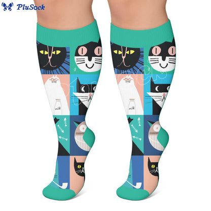 Plusock Plus Size Whimsical Abstract Cat Compression Socks - image 2