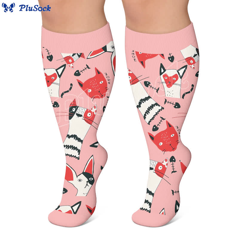 Plusock Plus Size Whimsical Abstract Cat Compression Socks - image 4