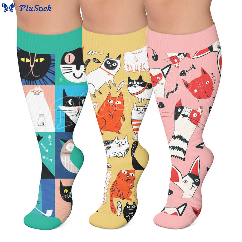 Plusock Plus Size Whimsical Abstract Cat Compression Socks - image 0