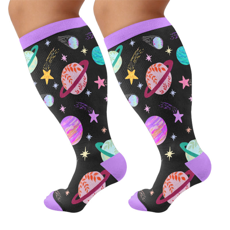 Plusock Plus Size Cosmic Print Compression Socks - Purple(1 Pair) - 4XL - image 6